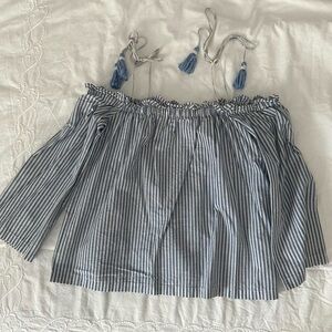 Striped Off-Shoulder Top with Tassels